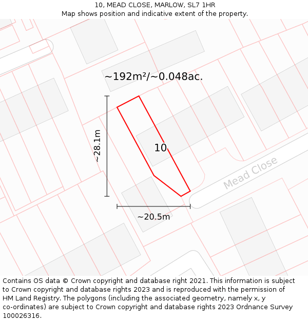 10, MEAD CLOSE, MARLOW, SL7 1HR: Plot and title map