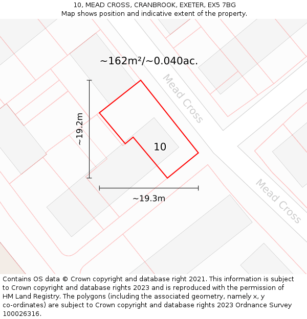 10, MEAD CROSS, CRANBROOK, EXETER, EX5 7BG: Plot and title map
