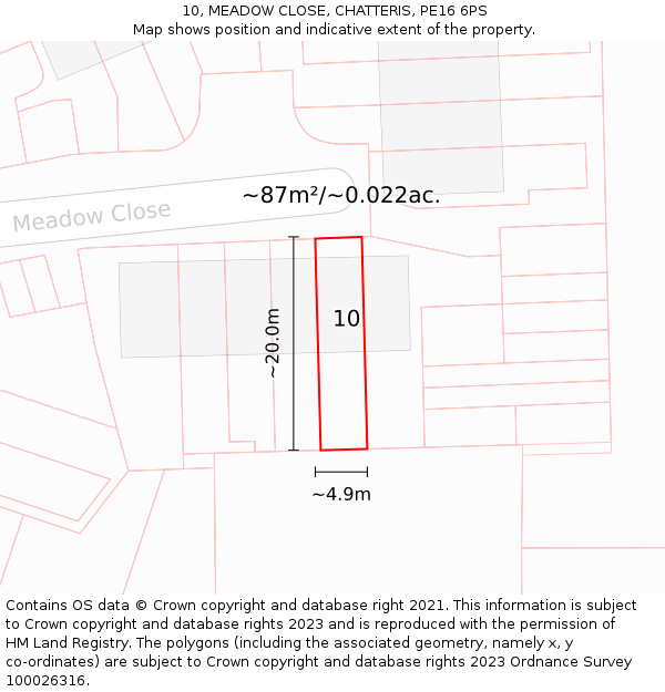 10, MEADOW CLOSE, CHATTERIS, PE16 6PS: Plot and title map