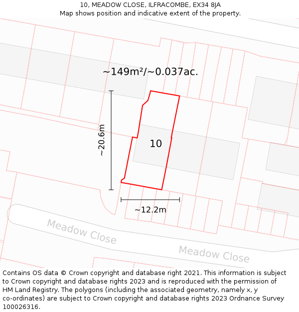 10, MEADOW CLOSE, ILFRACOMBE, EX34 8JA: Plot and title map