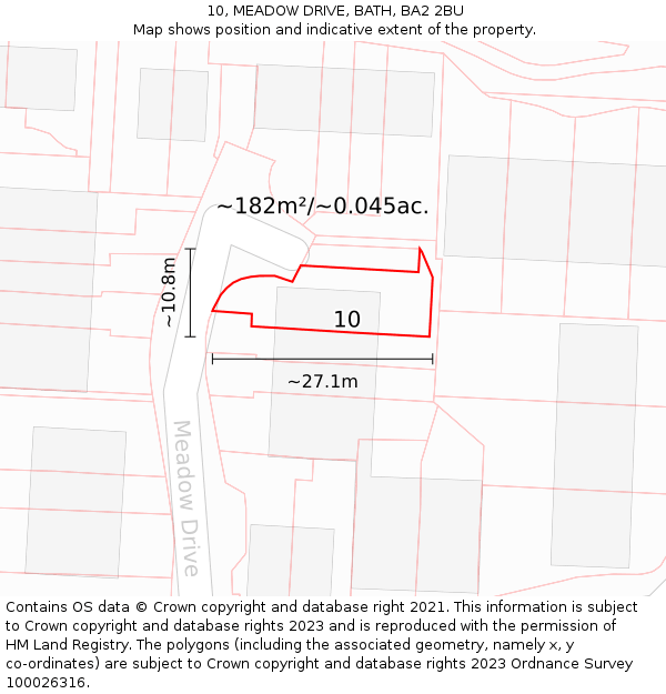 10, MEADOW DRIVE, BATH, BA2 2BU: Plot and title map