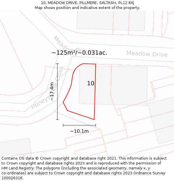 10, MEADOW DRIVE, PILLMERE, SALTASH, PL12 6XJ: Plot and title map