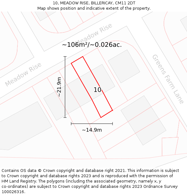 10, MEADOW RISE, BILLERICAY, CM11 2DT: Plot and title map