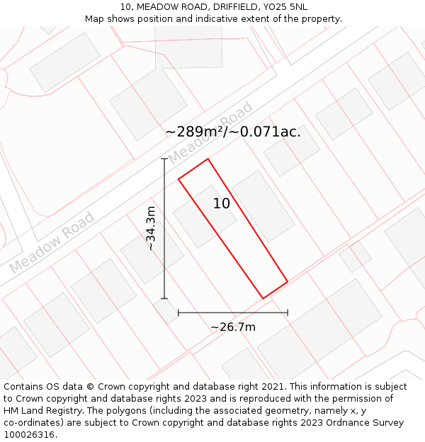 10, MEADOW ROAD, DRIFFIELD, YO25 5NL: Plot and title map