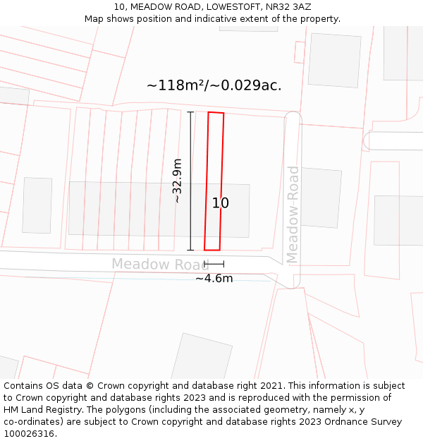 10, MEADOW ROAD, LOWESTOFT, NR32 3AZ: Plot and title map