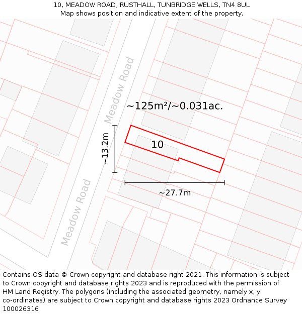 10, MEADOW ROAD, RUSTHALL, TUNBRIDGE WELLS, TN4 8UL: Plot and title map