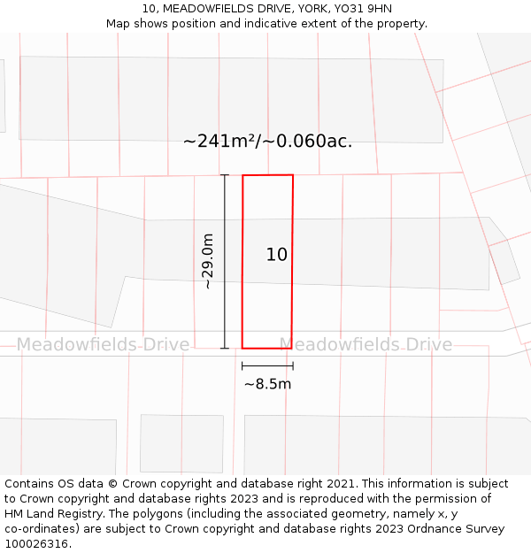 10, MEADOWFIELDS DRIVE, YORK, YO31 9HN: Plot and title map