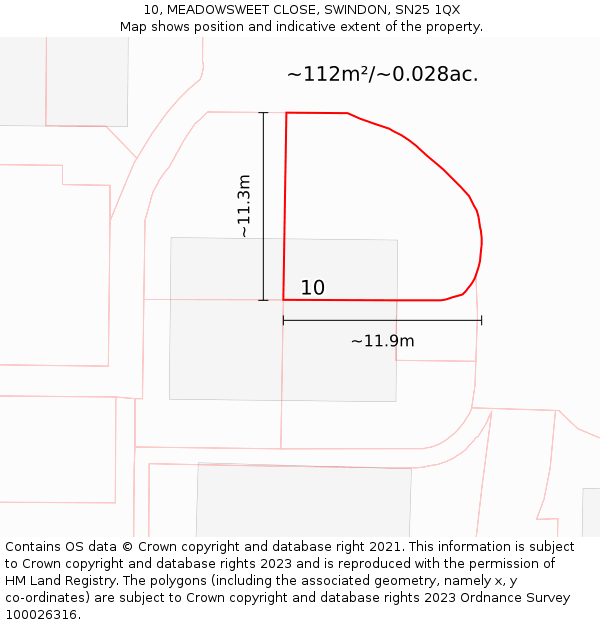 10, MEADOWSWEET CLOSE, SWINDON, SN25 1QX: Plot and title map