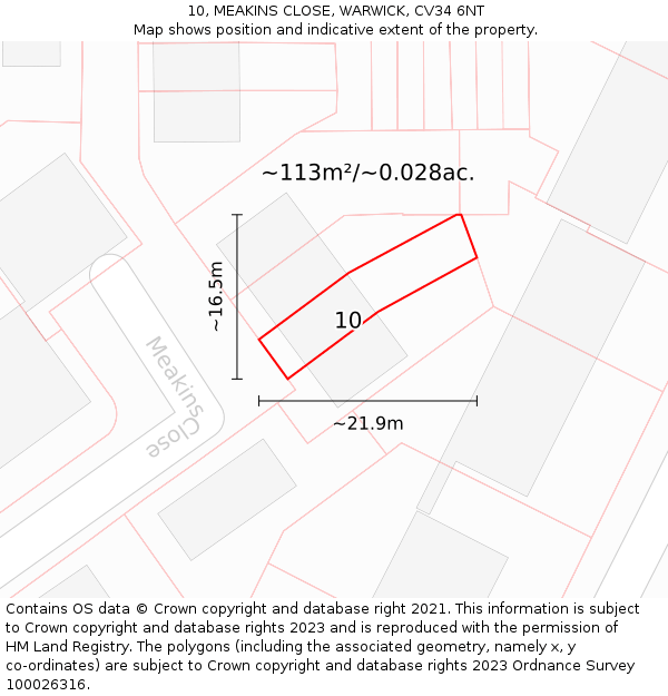 10, MEAKINS CLOSE, WARWICK, CV34 6NT: Plot and title map