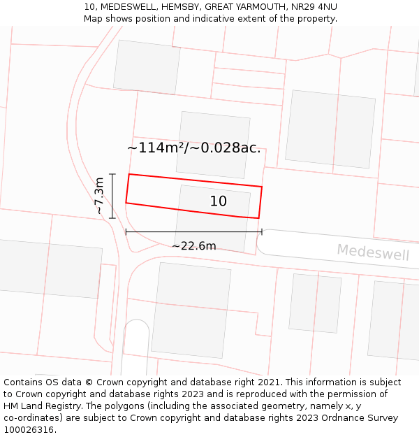 10, MEDESWELL, HEMSBY, GREAT YARMOUTH, NR29 4NU: Plot and title map
