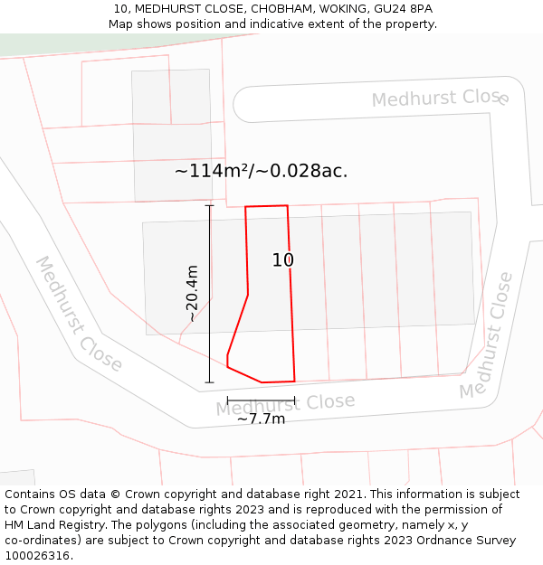 10, MEDHURST CLOSE, CHOBHAM, WOKING, GU24 8PA: Plot and title map