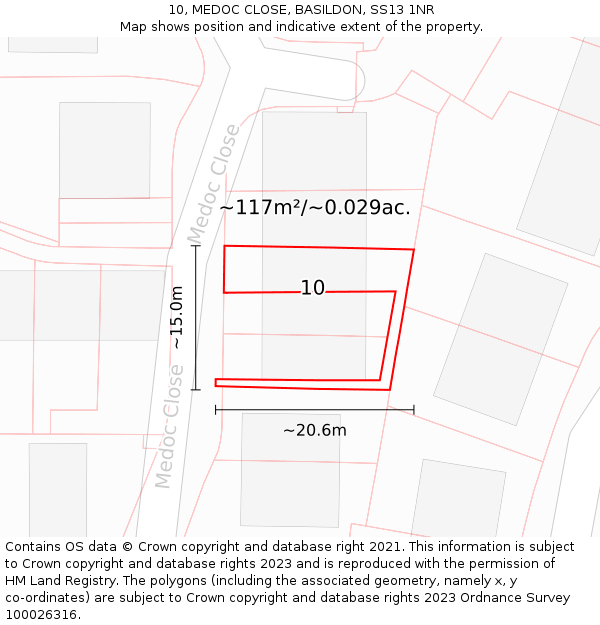 10, MEDOC CLOSE, BASILDON, SS13 1NR: Plot and title map