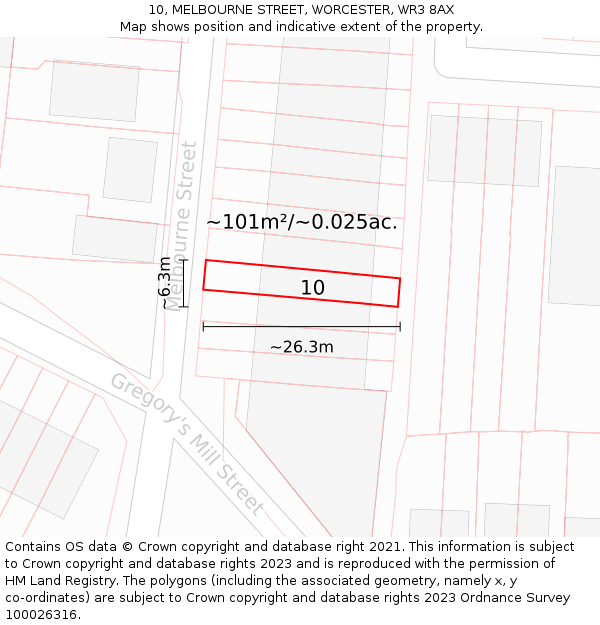 10, MELBOURNE STREET, WORCESTER, WR3 8AX: Plot and title map