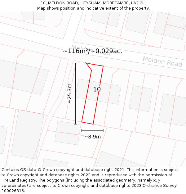 10, MELDON ROAD, HEYSHAM, MORECAMBE, LA3 2HJ: Plot and title map