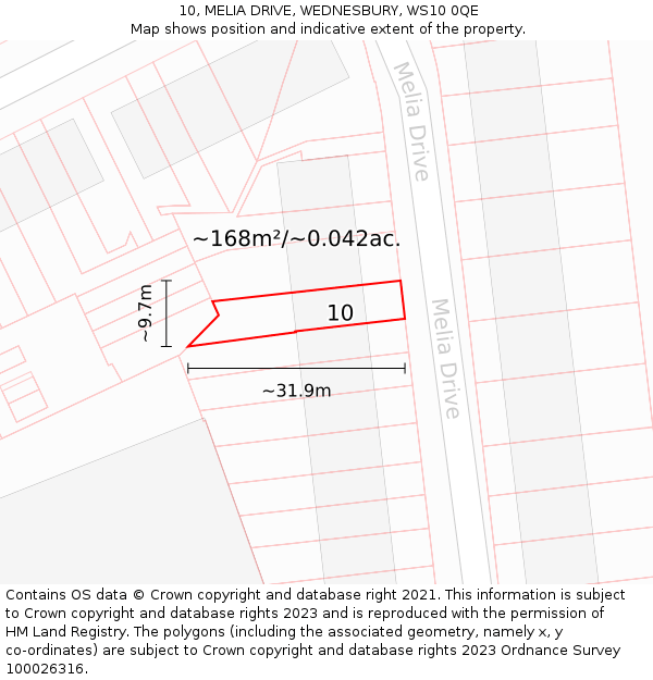 10, MELIA DRIVE, WEDNESBURY, WS10 0QE: Plot and title map