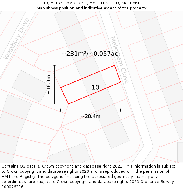 10, MELKSHAM CLOSE, MACCLESFIELD, SK11 8NH: Plot and title map