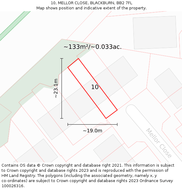 10, MELLOR CLOSE, BLACKBURN, BB2 7FL: Plot and title map