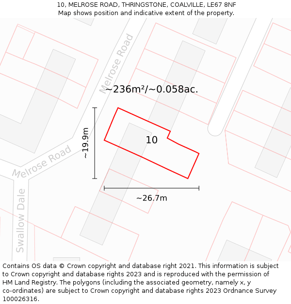 10, MELROSE ROAD, THRINGSTONE, COALVILLE, LE67 8NF: Plot and title map