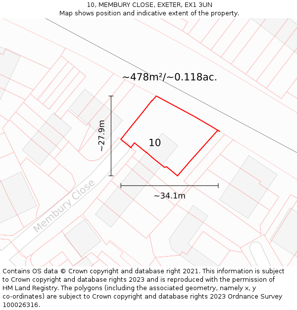 10, MEMBURY CLOSE, EXETER, EX1 3UN: Plot and title map
