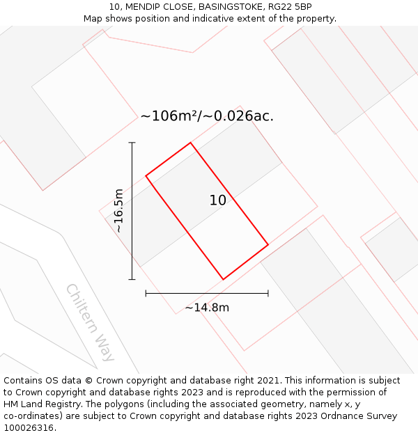10, MENDIP CLOSE, BASINGSTOKE, RG22 5BP: Plot and title map