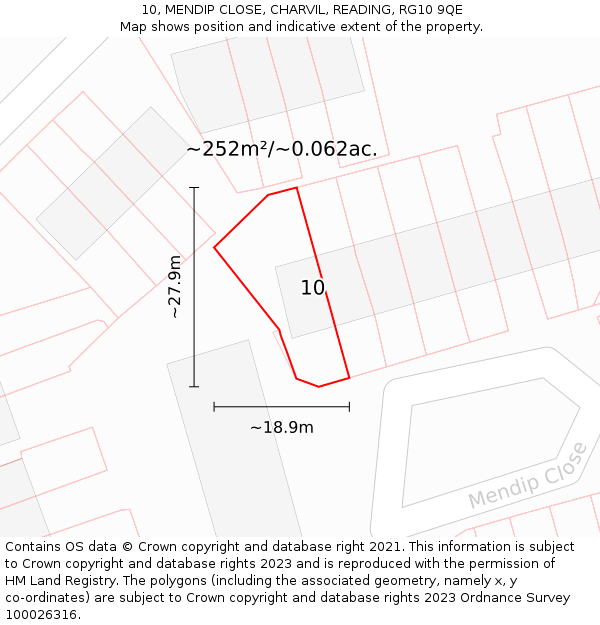 10, MENDIP CLOSE, CHARVIL, READING, RG10 9QE: Plot and title map