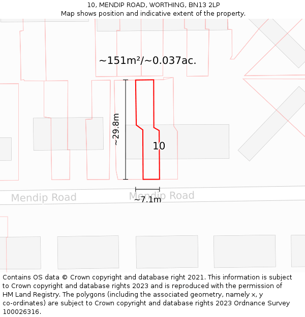 10, MENDIP ROAD, WORTHING, BN13 2LP: Plot and title map