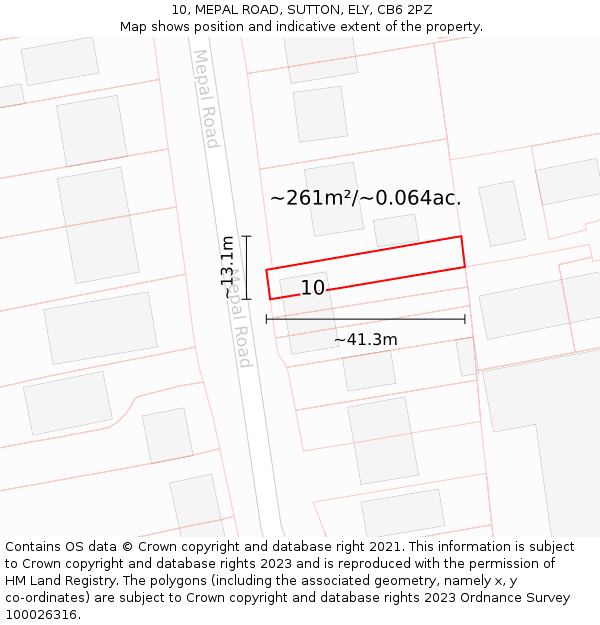 10, MEPAL ROAD, SUTTON, ELY, CB6 2PZ: Plot and title map