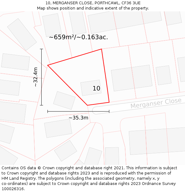 10, MERGANSER CLOSE, PORTHCAWL, CF36 3UE: Plot and title map