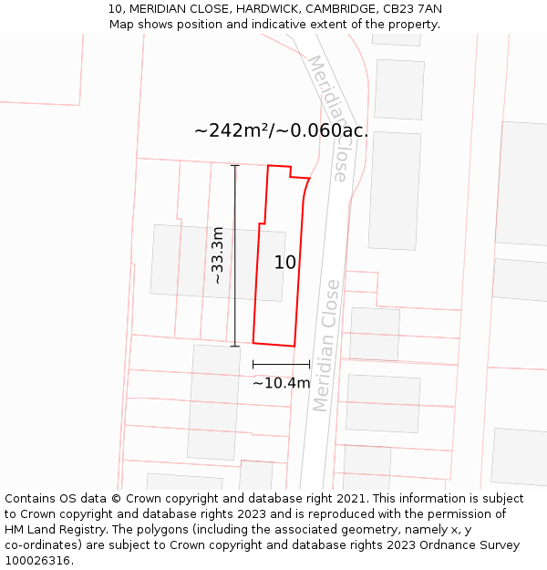 10, MERIDIAN CLOSE, HARDWICK, CAMBRIDGE, CB23 7AN: Plot and title map