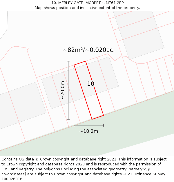 10, MERLEY GATE, MORPETH, NE61 2EP: Plot and title map