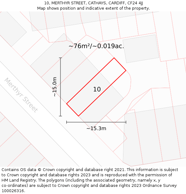 10, MERTHYR STREET, CATHAYS, CARDIFF, CF24 4JJ: Plot and title map