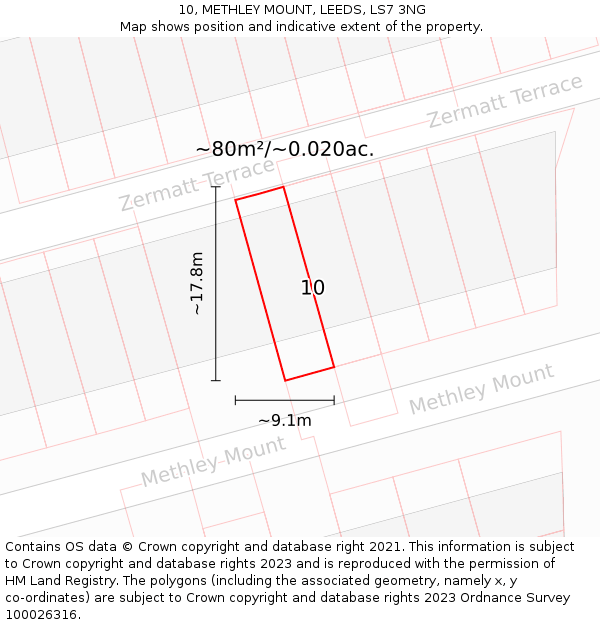 10, METHLEY MOUNT, LEEDS, LS7 3NG: Plot and title map