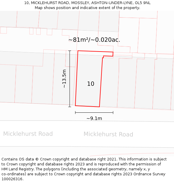 10, MICKLEHURST ROAD, MOSSLEY, ASHTON-UNDER-LYNE, OL5 9NL: Plot and title map