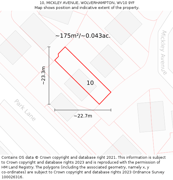 10, MICKLEY AVENUE, WOLVERHAMPTON, WV10 9YF: Plot and title map