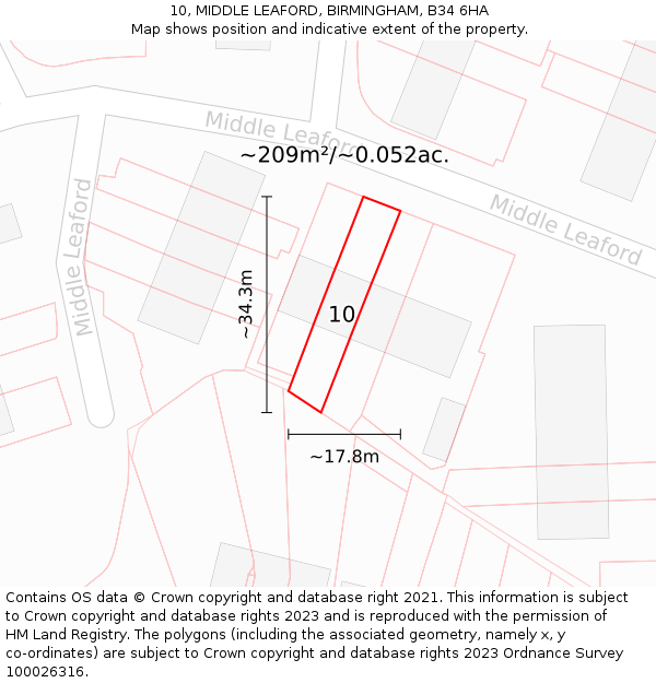 10, MIDDLE LEAFORD, BIRMINGHAM, B34 6HA: Plot and title map