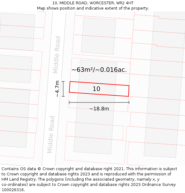 10, MIDDLE ROAD, WORCESTER, WR2 4HT: Plot and title map