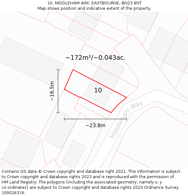 10, MIDDLEHAM WAY, EASTBOURNE, BN23 8NT: Plot and title map