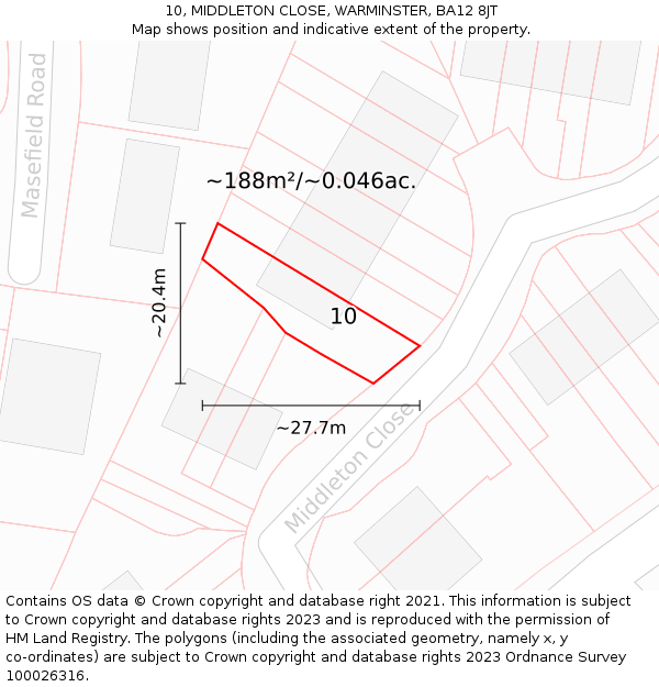 10, MIDDLETON CLOSE, WARMINSTER, BA12 8JT: Plot and title map