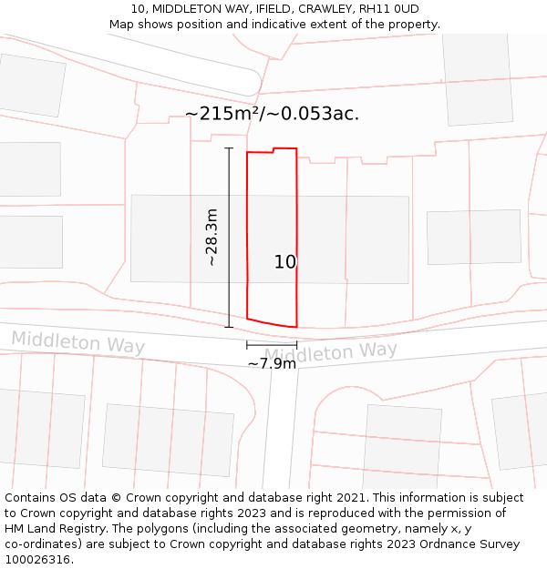 10, MIDDLETON WAY, IFIELD, CRAWLEY, RH11 0UD: Plot and title map