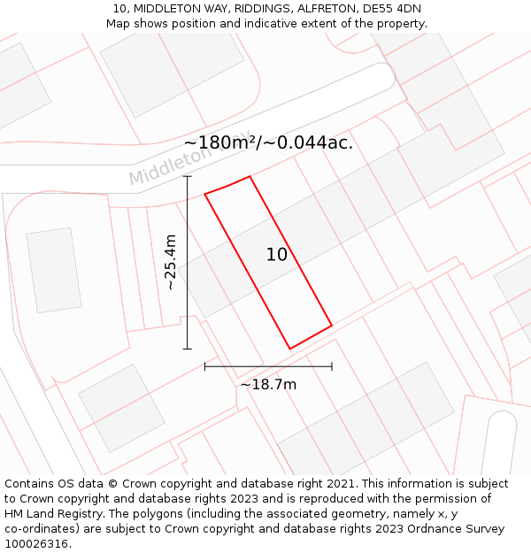 10, MIDDLETON WAY, RIDDINGS, ALFRETON, DE55 4DN: Plot and title map