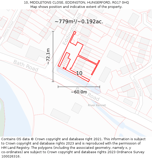 10, MIDDLETONS CLOSE, EDDINGTON, HUNGERFORD, RG17 0HQ: Plot and title map