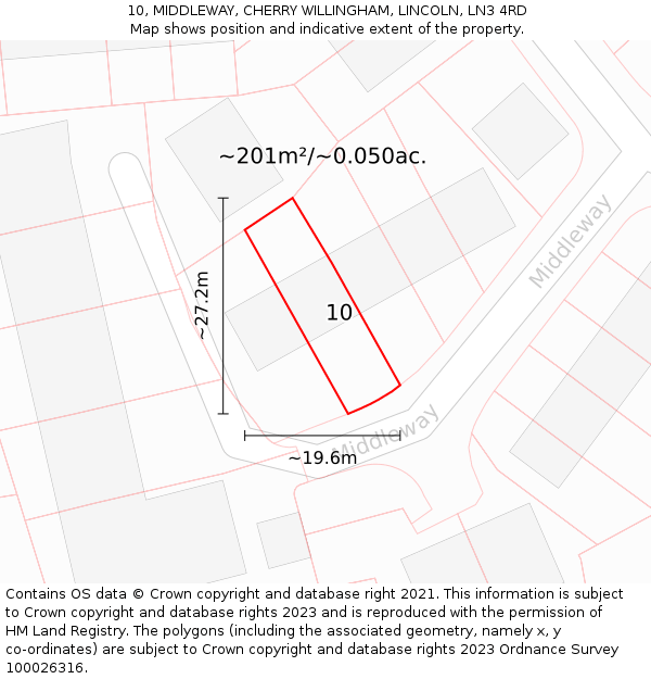10, MIDDLEWAY, CHERRY WILLINGHAM, LINCOLN, LN3 4RD: Plot and title map
