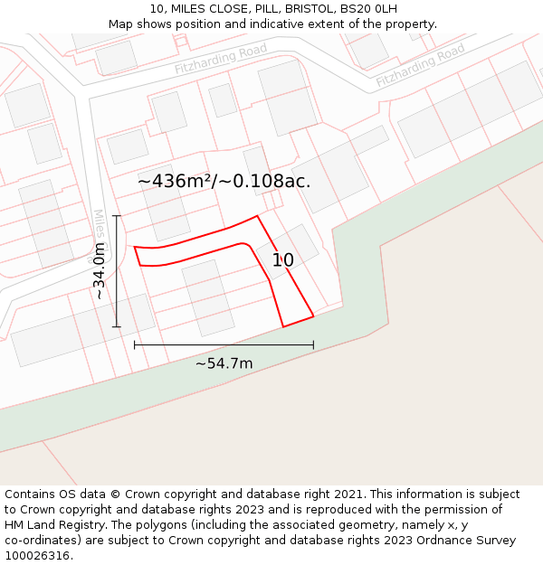 10, MILES CLOSE, PILL, BRISTOL, BS20 0LH: Plot and title map