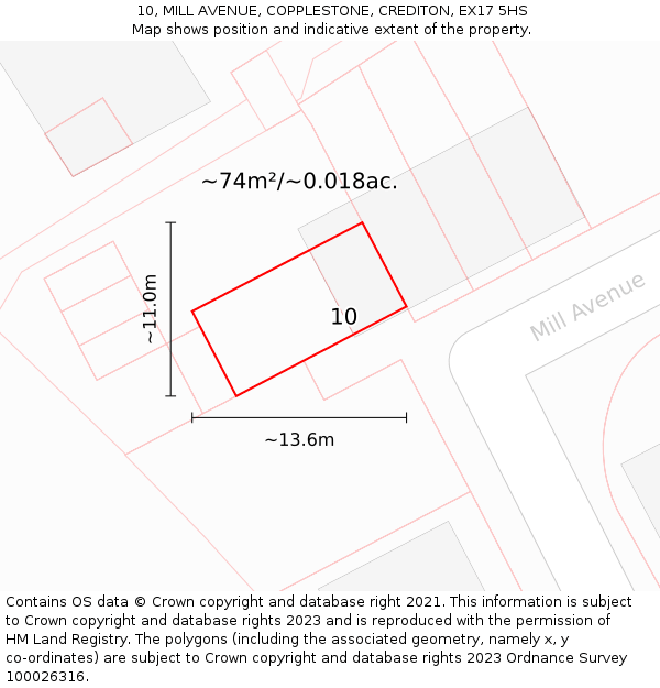 10, MILL AVENUE, COPPLESTONE, CREDITON, EX17 5HS: Plot and title map