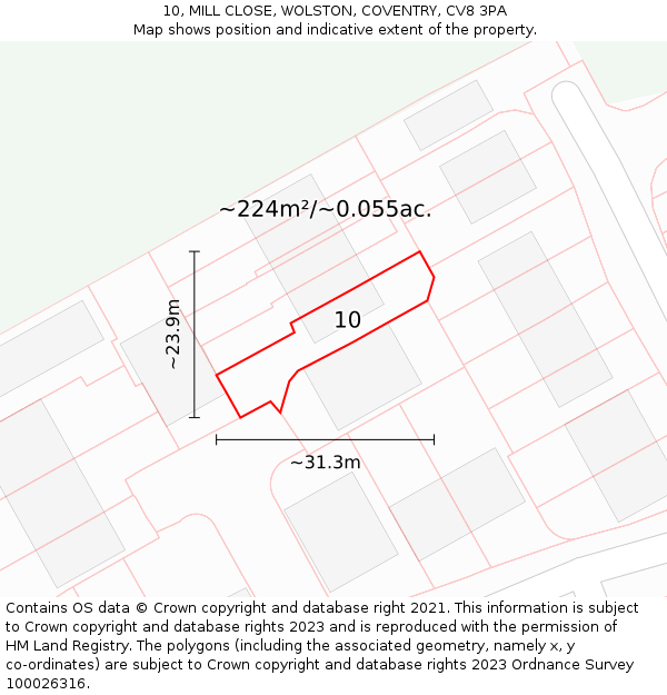 10, MILL CLOSE, WOLSTON, COVENTRY, CV8 3PA: Plot and title map