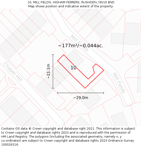 10, MILL FIELDS, HIGHAM FERRERS, RUSHDEN, NN10 8ND: Plot and title map