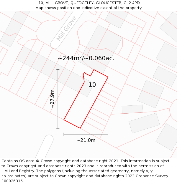 10, MILL GROVE, QUEDGELEY, GLOUCESTER, GL2 4PD: Plot and title map