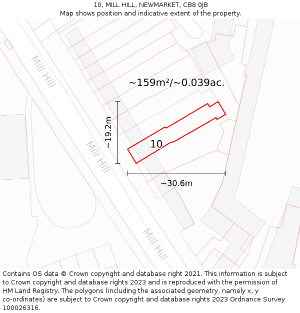 10, MILL HILL, NEWMARKET, CB8 0JB: Plot and title map