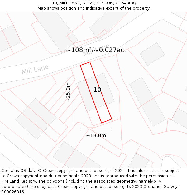 10, MILL LANE, NESS, NESTON, CH64 4BQ: Plot and title map