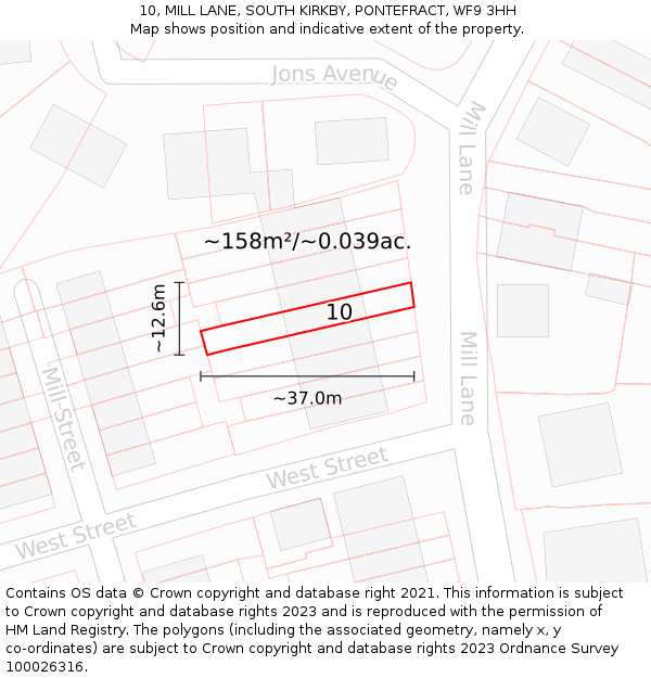 10, MILL LANE, SOUTH KIRKBY, PONTEFRACT, WF9 3HH: Plot and title map